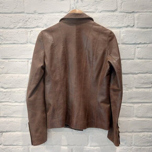 MARC LAURENT Italy Leather Jacket Womens M 6 Chocolate Brown Vintage Blazer - Picture 4 of 12